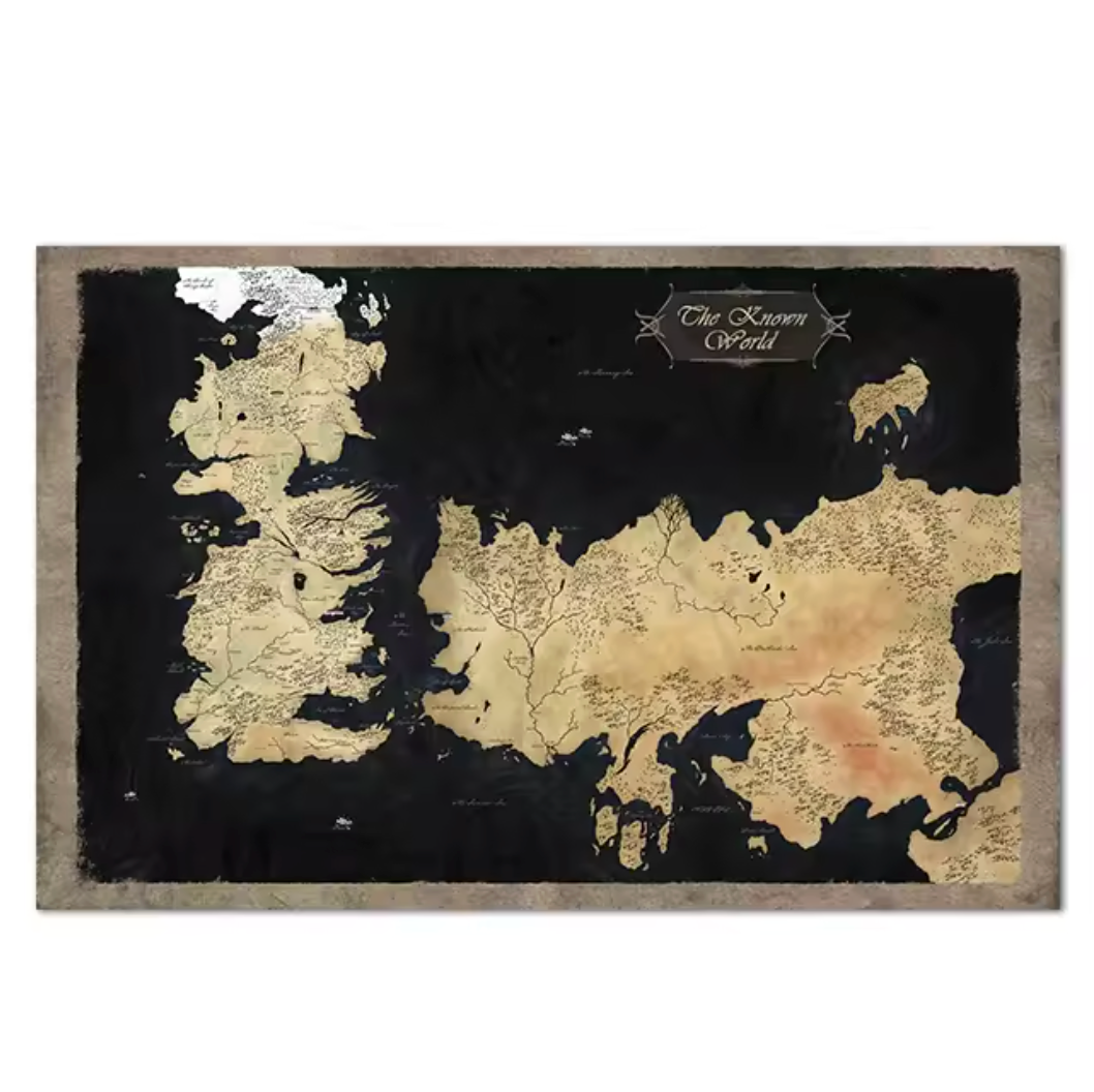 Carte du Monde Connu fond noir – Carte Murale Game of Thrones