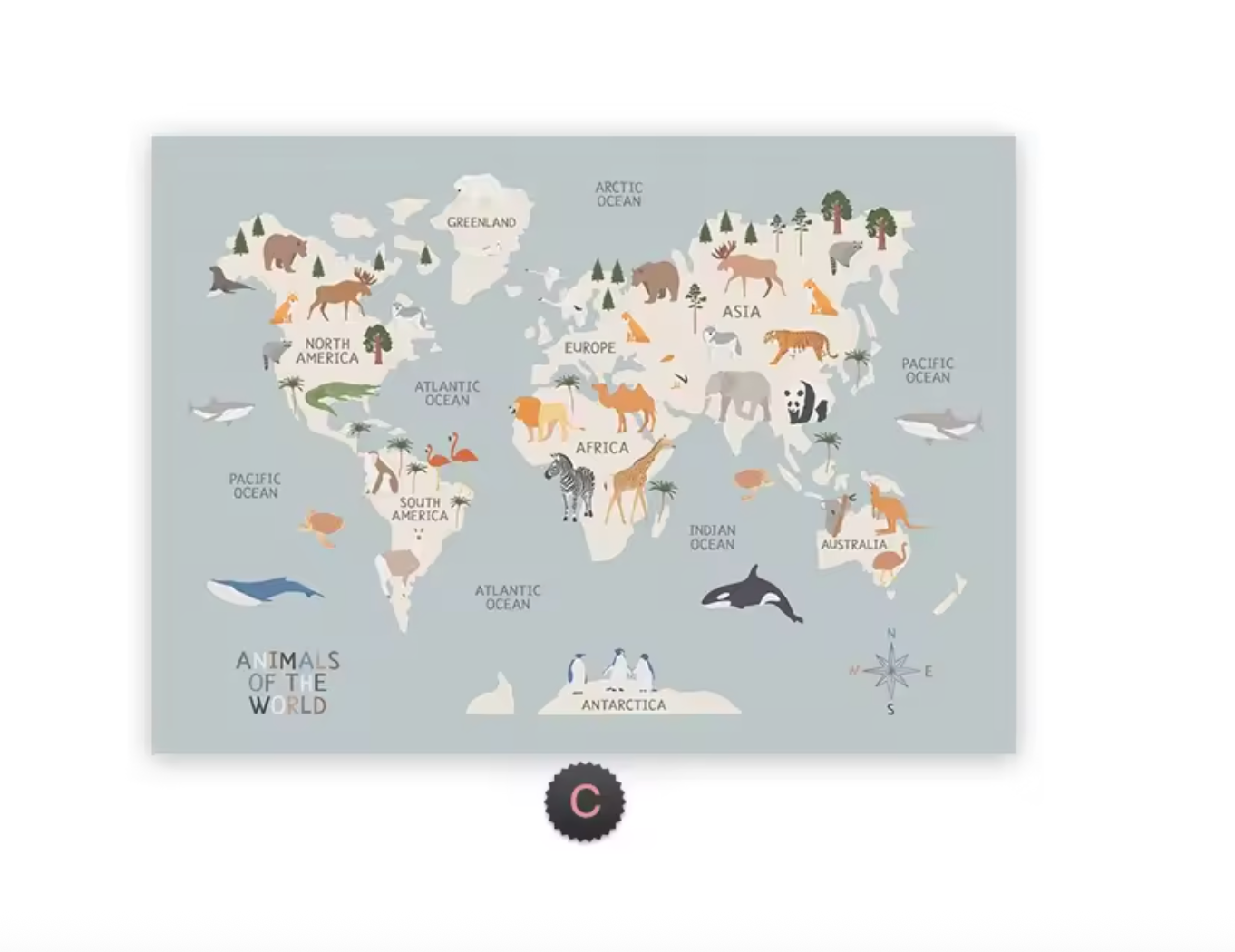 Poster éducatif Carte du Monde des Animaux