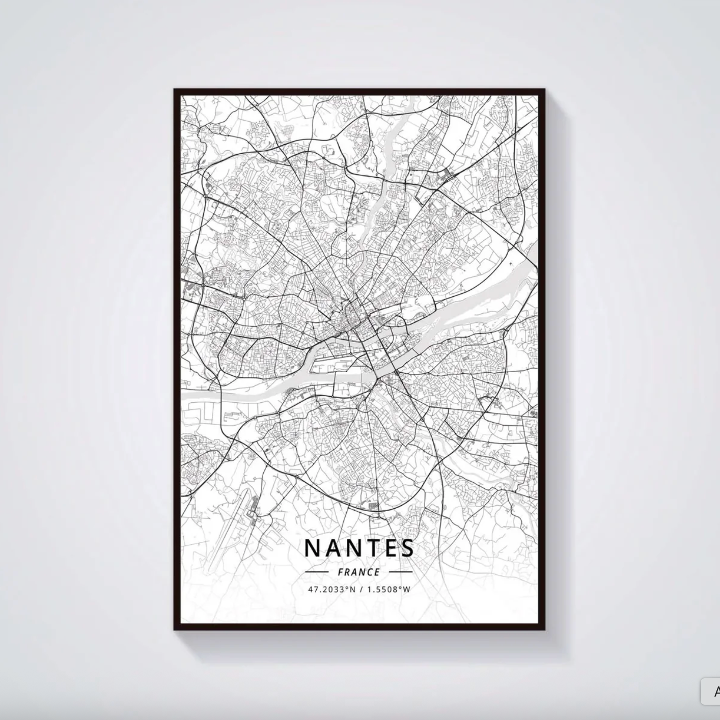 Poster Carte de Nantes Noir et Blanc - Décoration Murale
