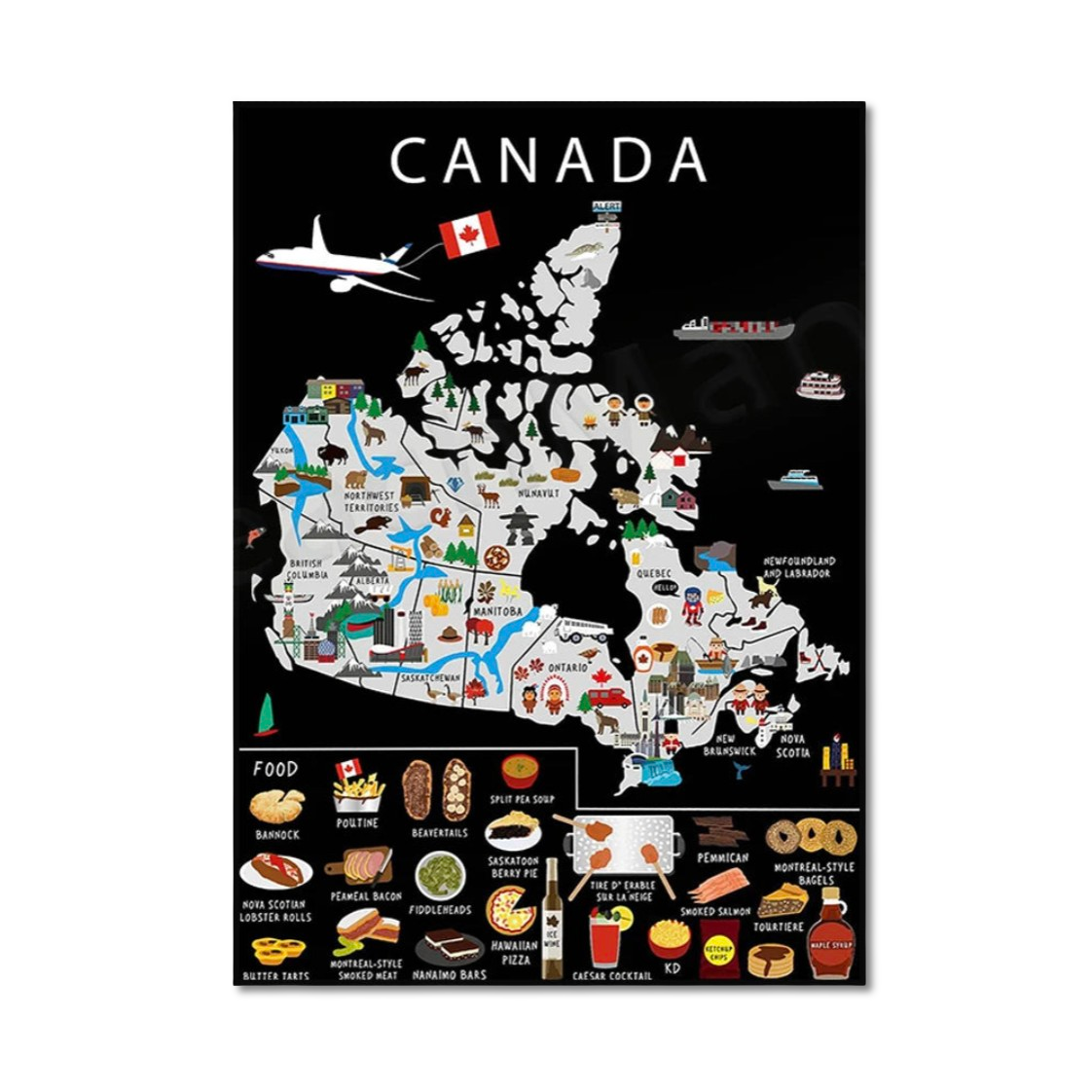 Poster Carte Gastronomique & Culturelle du Canada