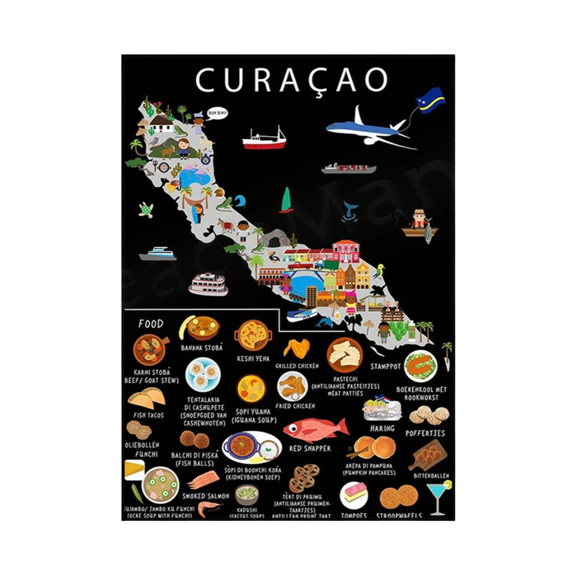 Poster Carte Gastronomique & Culturelle de Curaçao