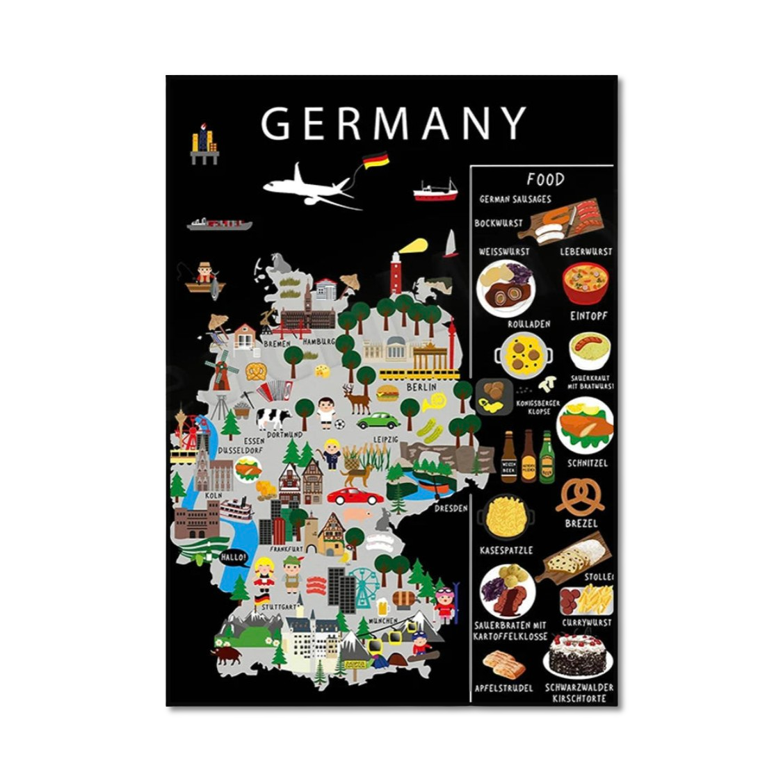 Poster Carte Gastronomique & Culturelle de l'Allemagne