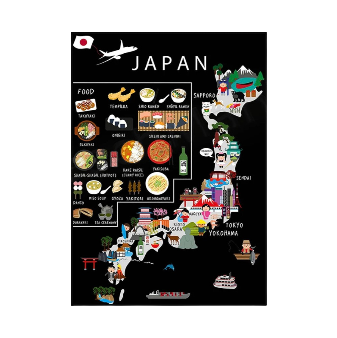 Poster Carte Gastronomique & Culturelle du Japon