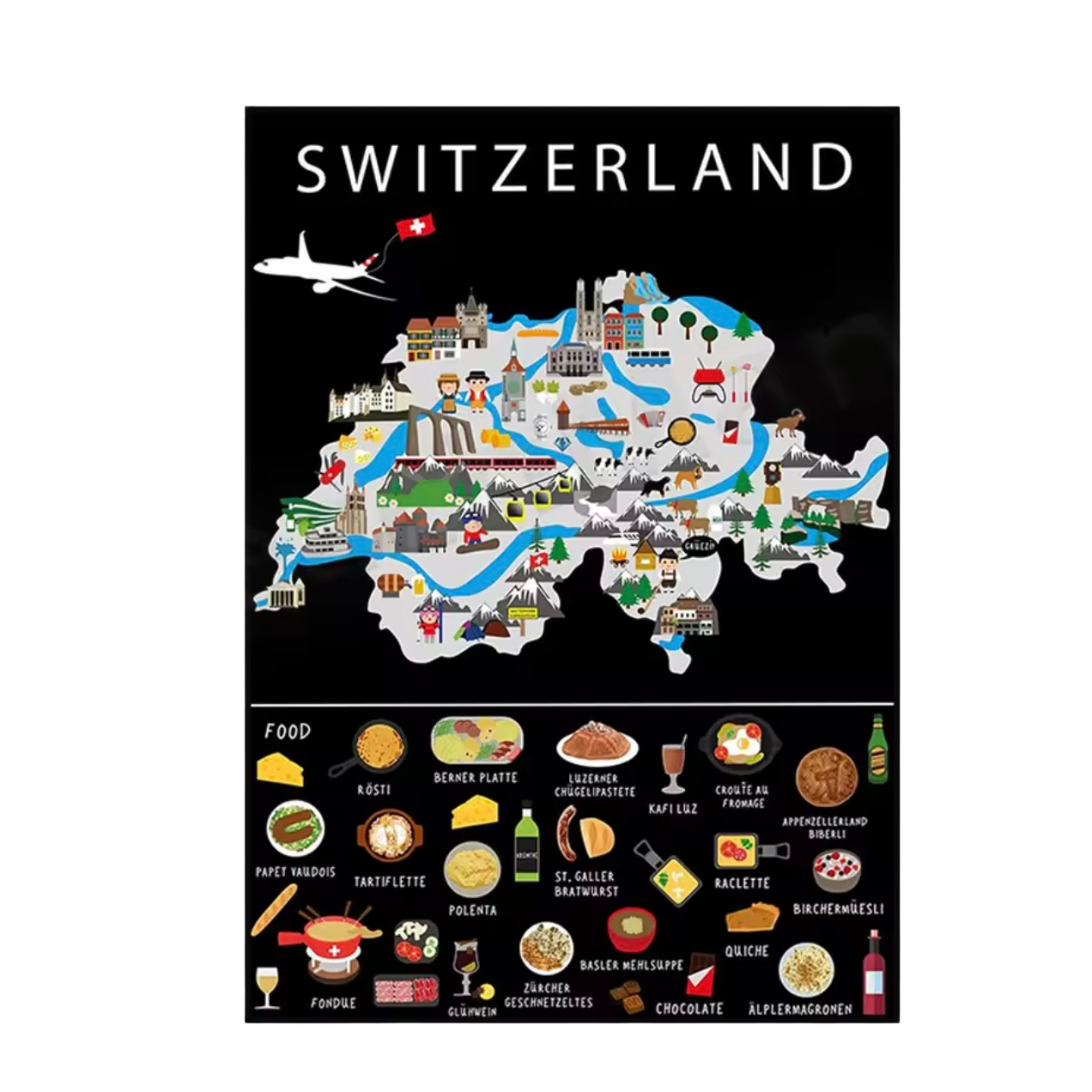 Poster Carte Gastronomique & Culturelle de Suisse