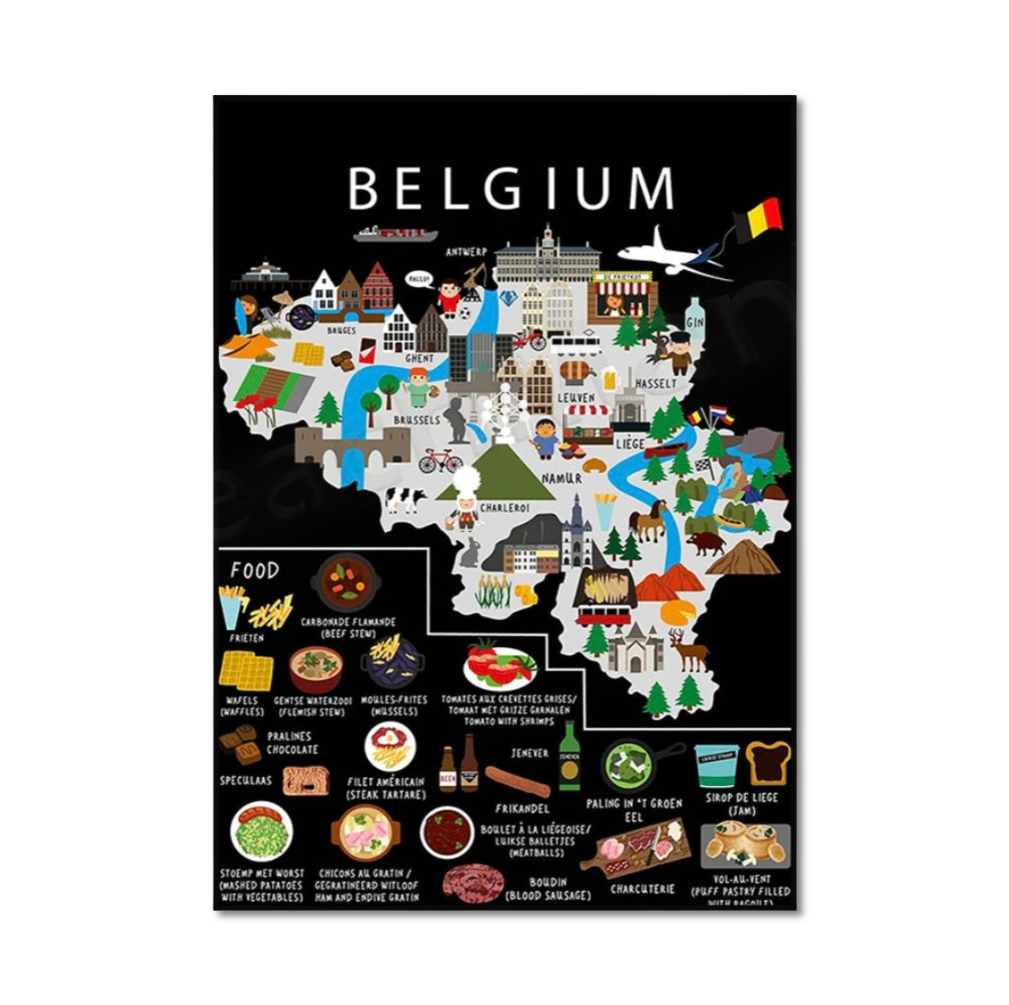 Poster Carte Gastronomique & Culturelle de Belgique