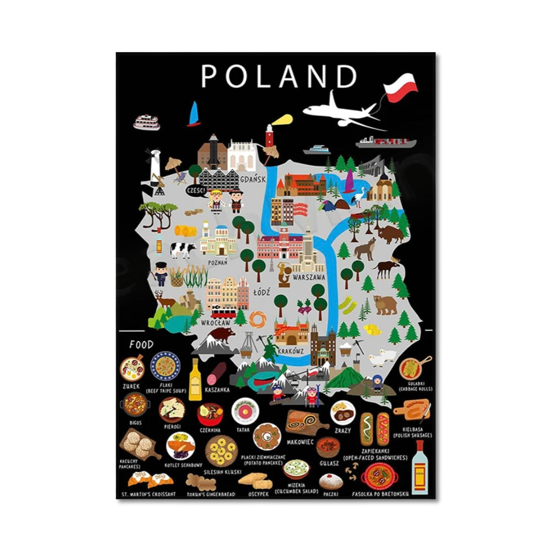 Poster Carte Gastronomique & Culturelle de Pologne