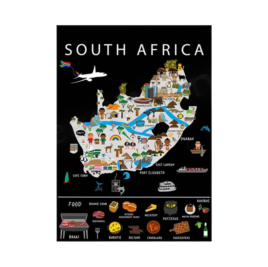 Poster Carte Gastronomique & Culturelle d'Afrique du Sud