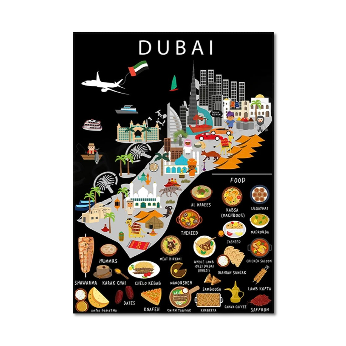 Poster Carte Gastronomique & Culturelle de Dubai