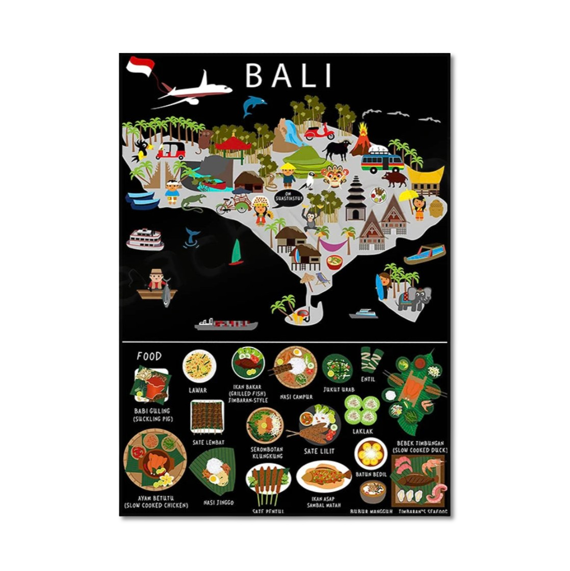 Poster Carte Gastronomique & Culturelle de Bali