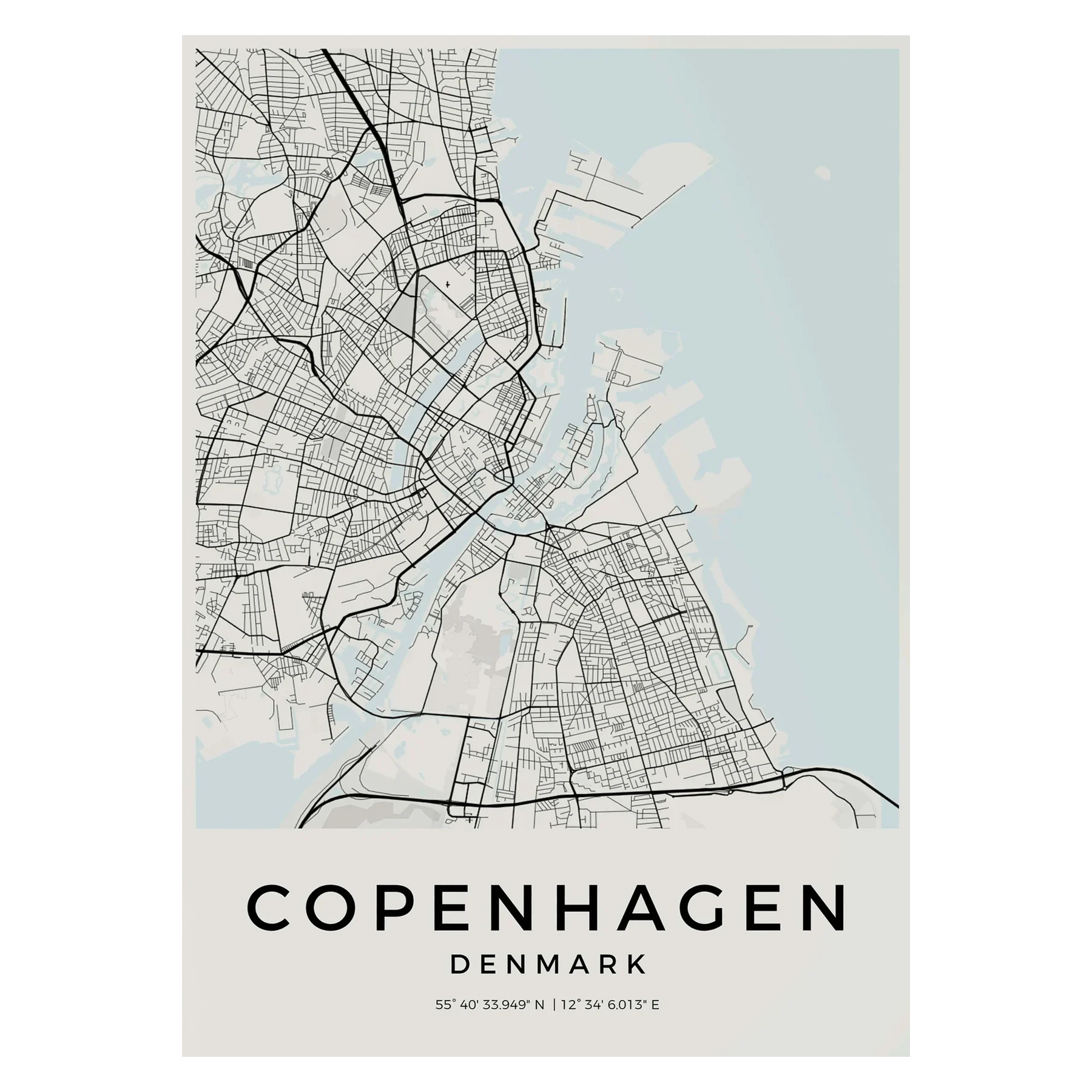 Carte de Copenhague – Affiche Murale vintage