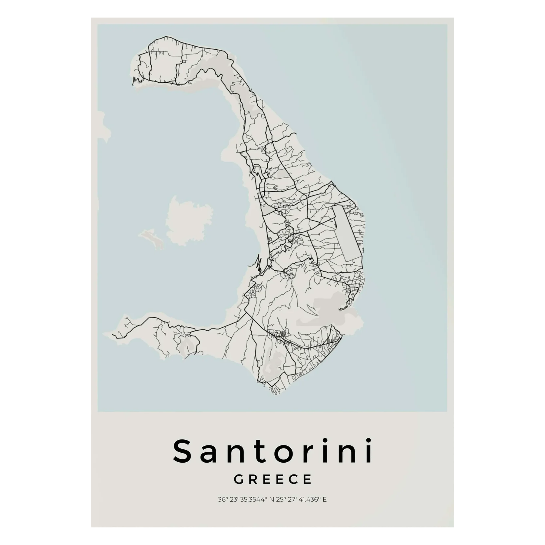 Carte de Santorin – Affiche Murale vintage
