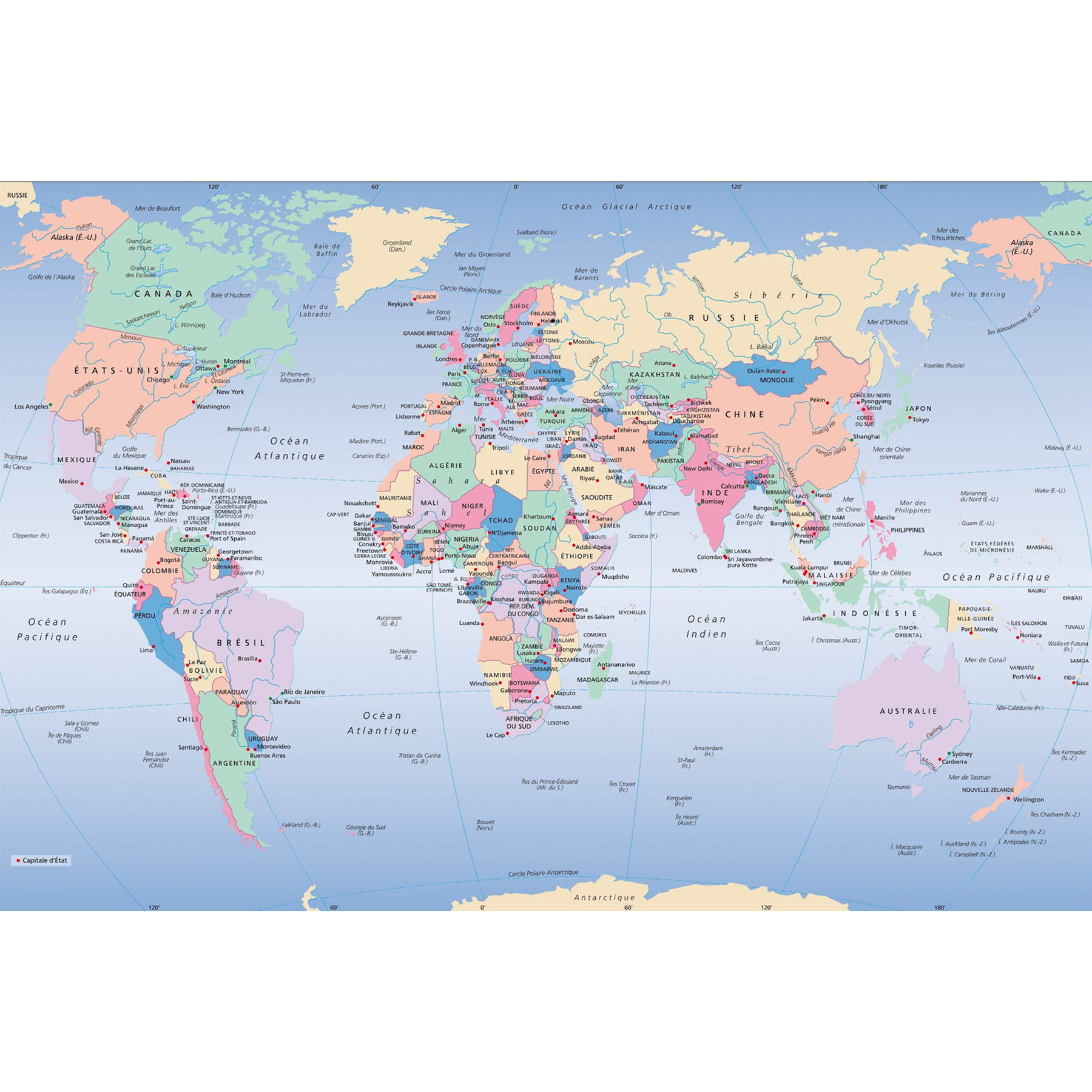 Poster Carte du Monde Vintage Français – Affiche Murale Décorative 120x80cm & 100x70cm