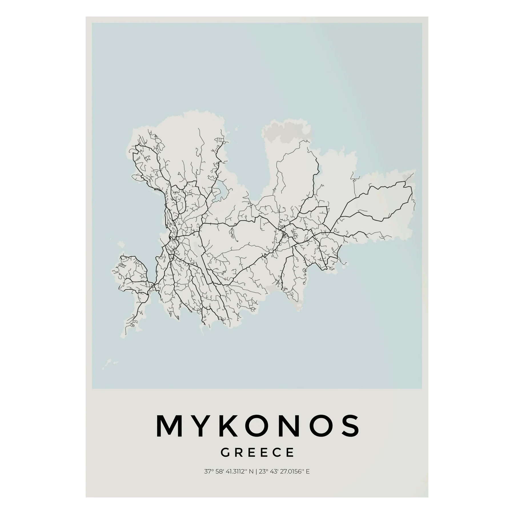 Carte de Mykonos – Affiche Murale