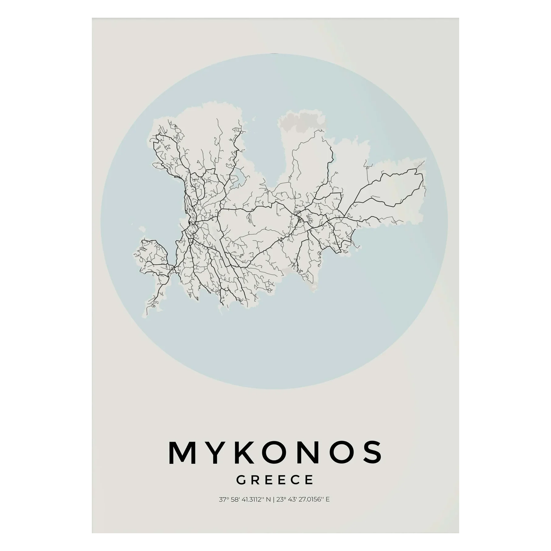 Carte de Mykonos – Affiche Murale