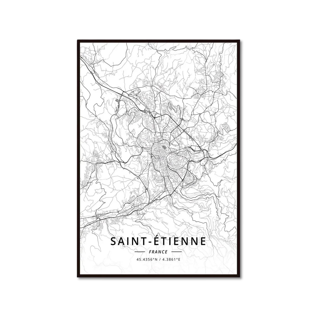 Poster Carte de Saint-Etienne Noir et Blanc - Décoration Murale