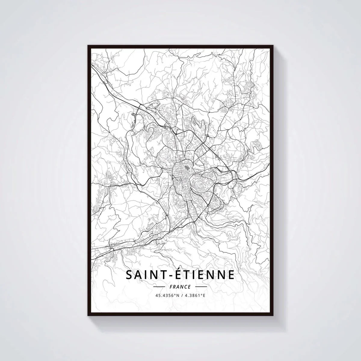 Poster Carte de Saint-Etienne Noir et Blanc - Décoration Murale