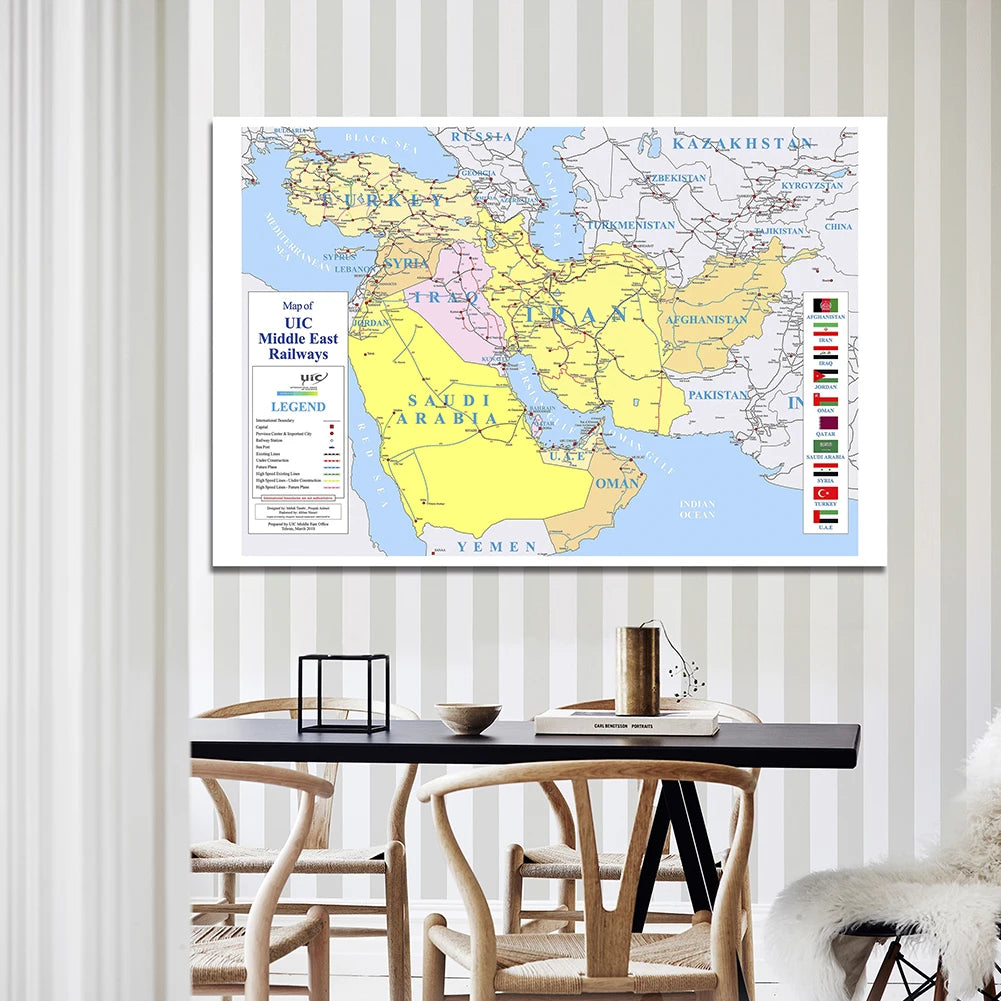 Carte du Moyen-Orient – Réseau Ferroviaire | Format Géant 150×100 cm