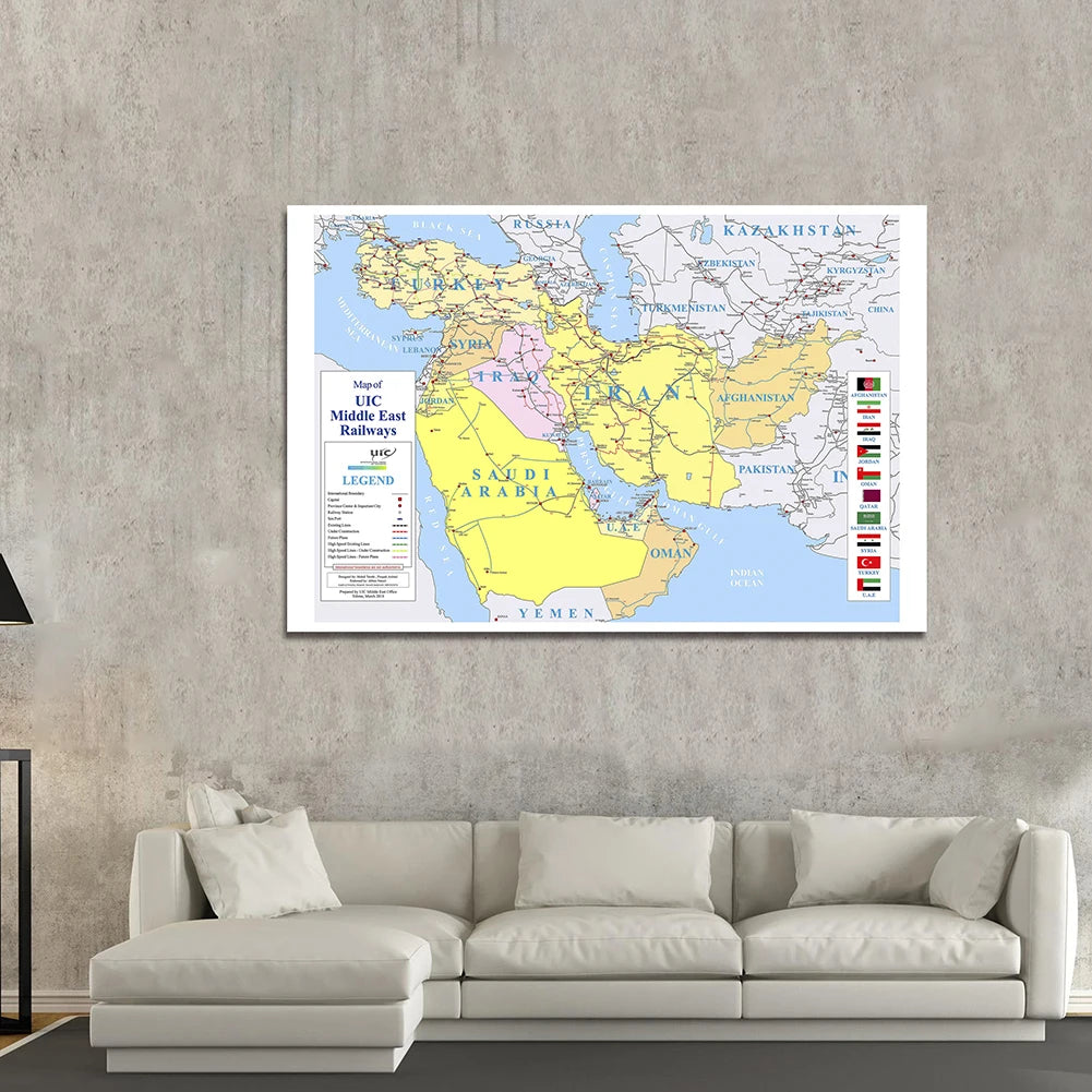 Carte du Moyen-Orient – Réseau Ferroviaire | Format Géant 150×100 cm