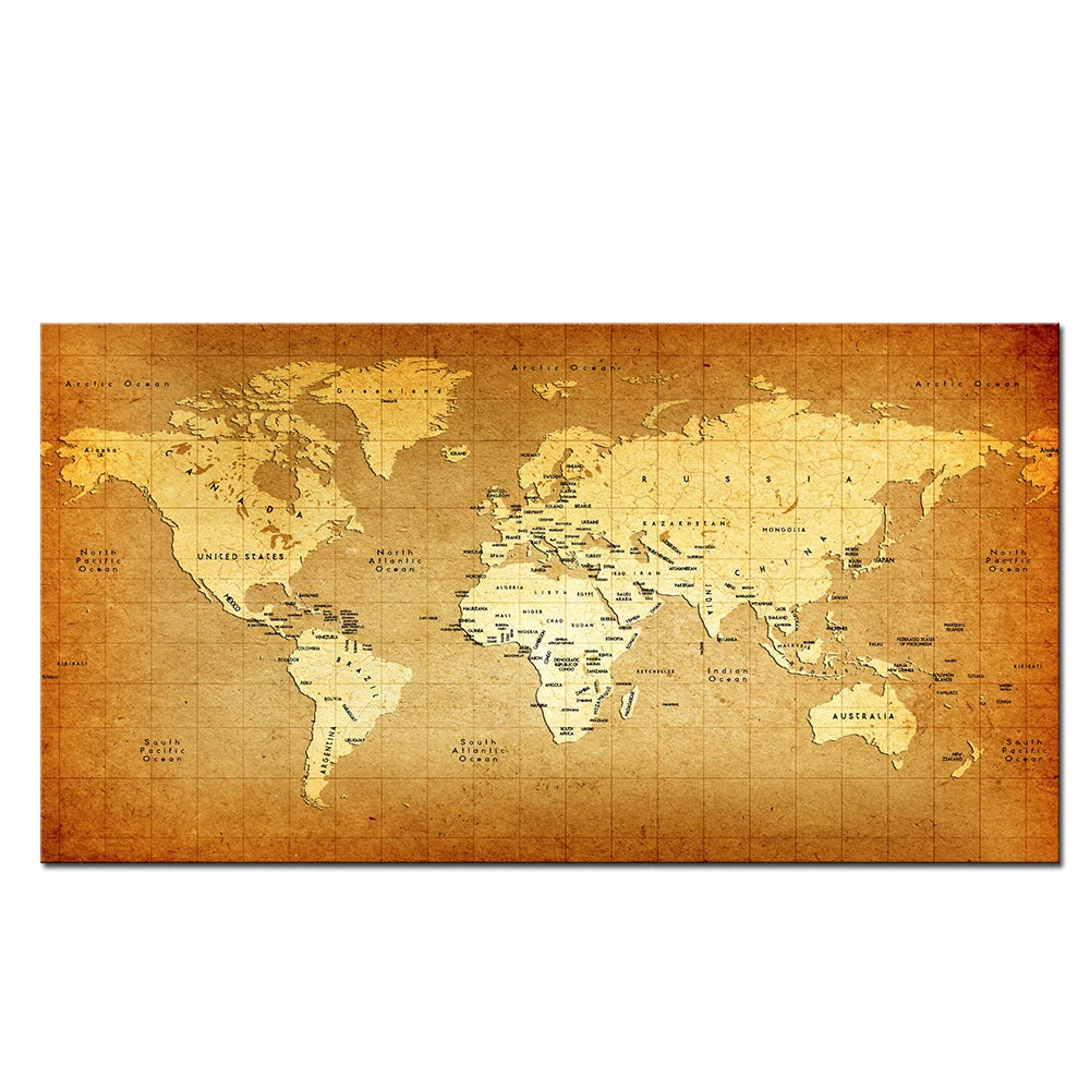 Carte du monde moderne - Nuances de jaune