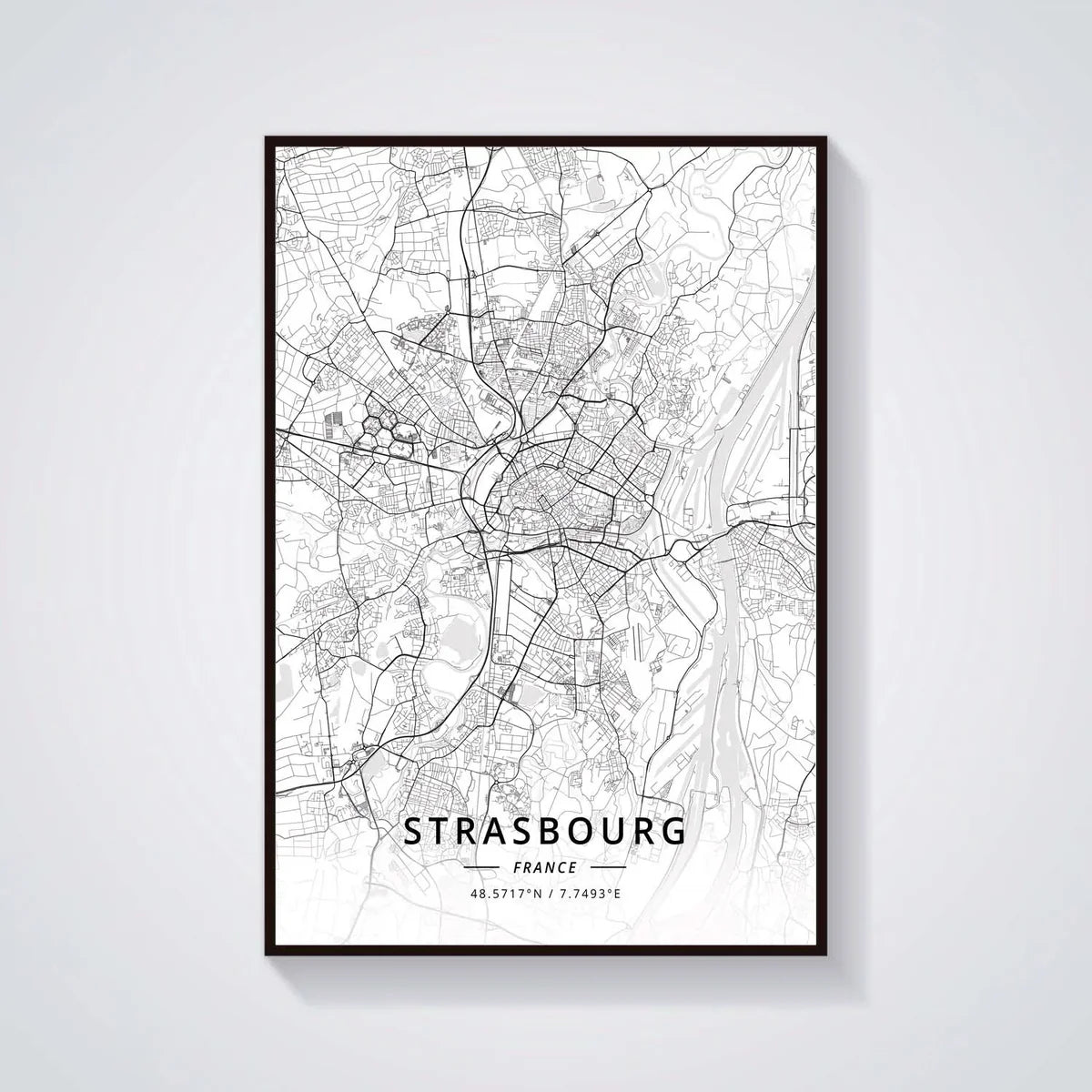 Poster Carte de Strasbourg Noir et Blanc - Décoration Murale