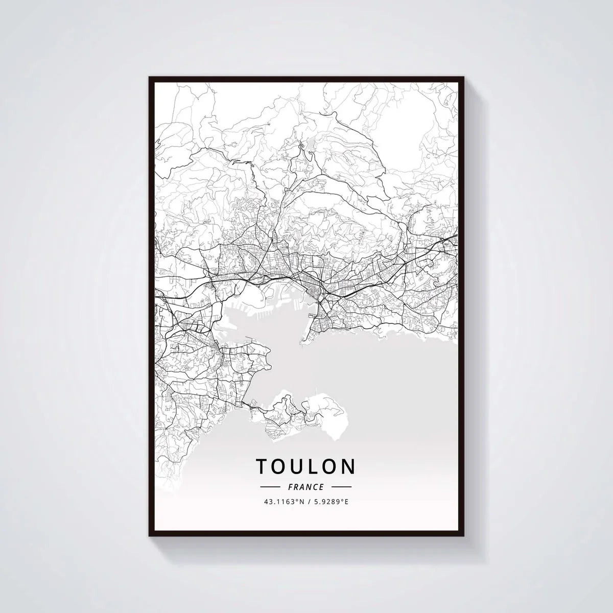 Poster Carte de Toulon Noir et Blanc - Décoration Murale