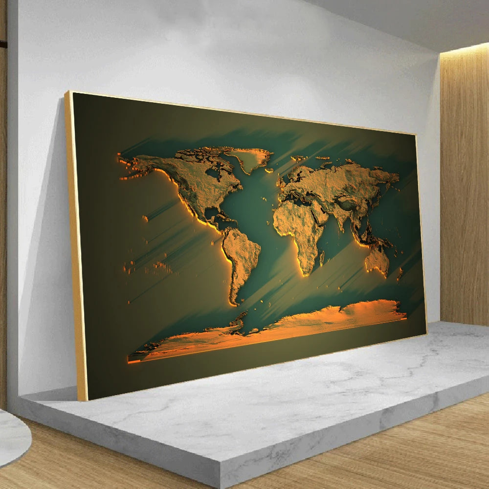 Carte du monde moderne - Vert et ocre