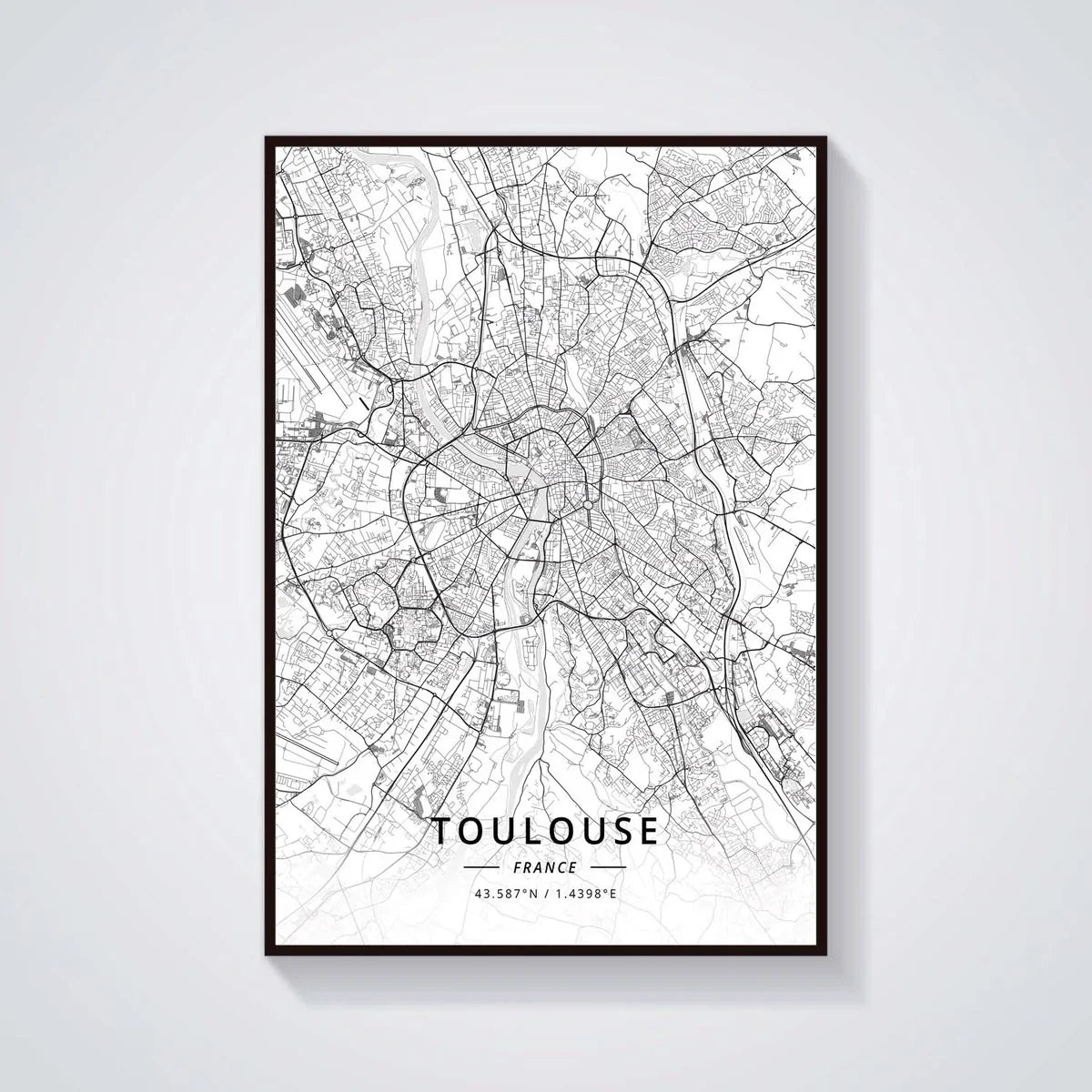 Poster Carte de Toulouse Noir et Blanc - Décoration Murale