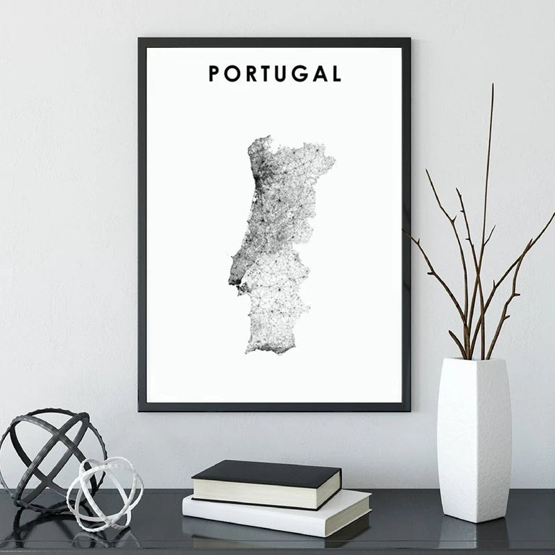Affiche Carte du Portugal – Poster Noir & Blanc