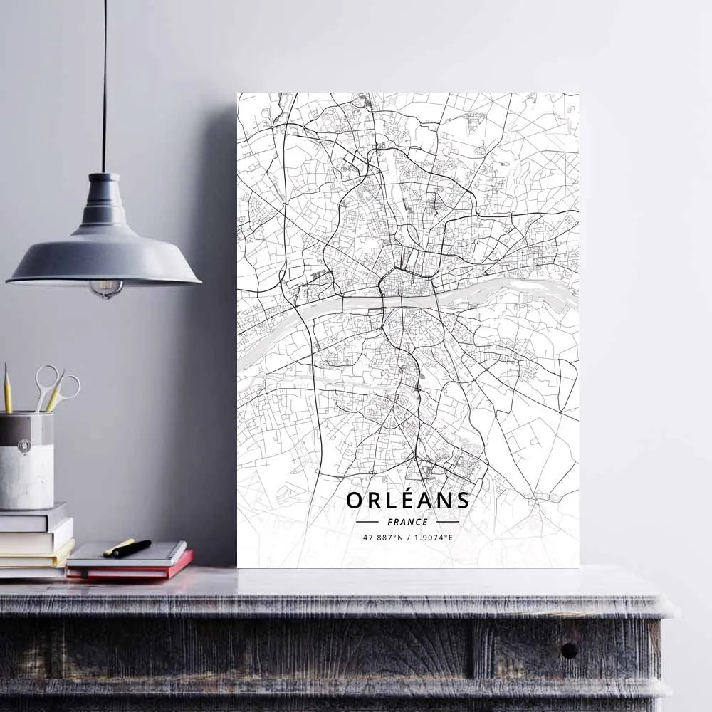 Poster Carte de Orléans Noir et Blanc - Décoration Murale