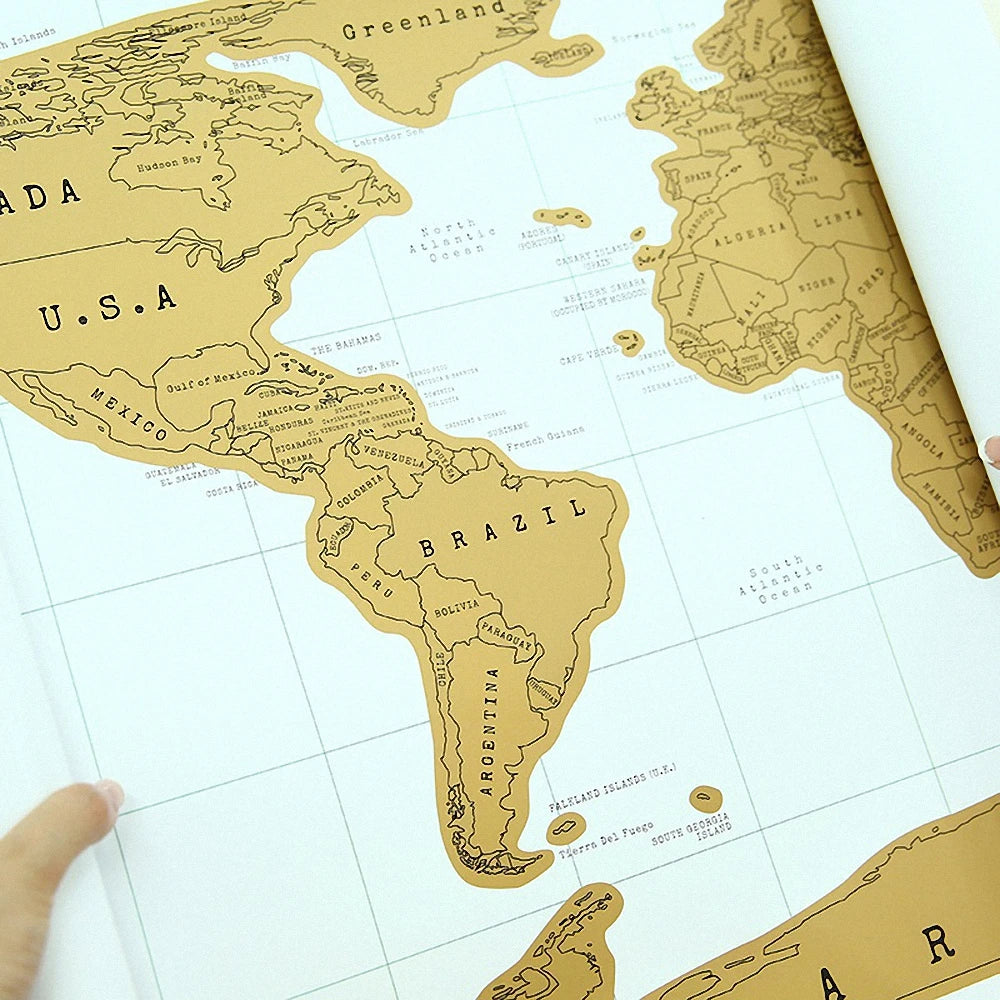 Carte du monde dorée, à gratter