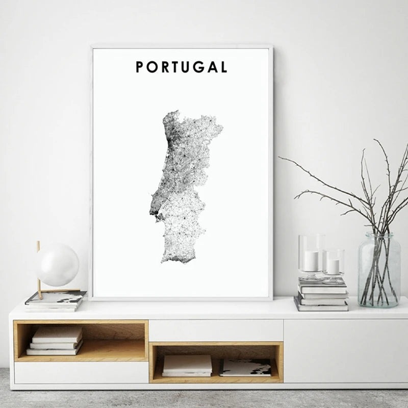 Affiche Carte du Portugal – Poster Noir & Blanc