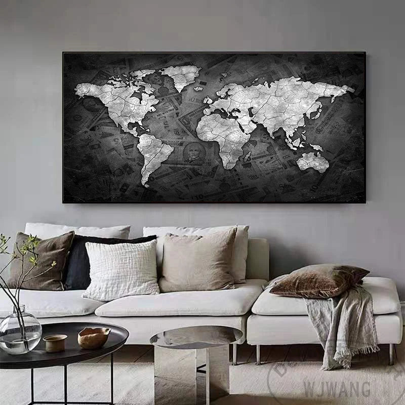 Carte du monde moderne - Nuances de gris dollars