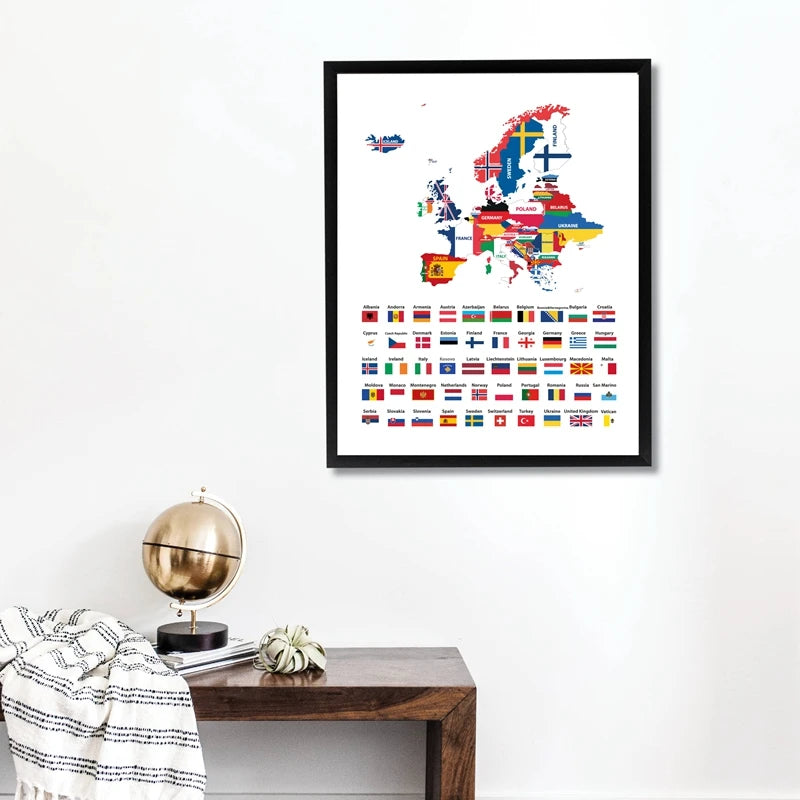 Carte d'Europe drapeaux - Décorative et éducative