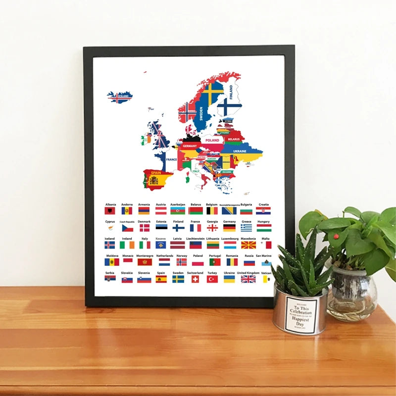 Carte d'Europe drapeaux - Décorative et éducative
