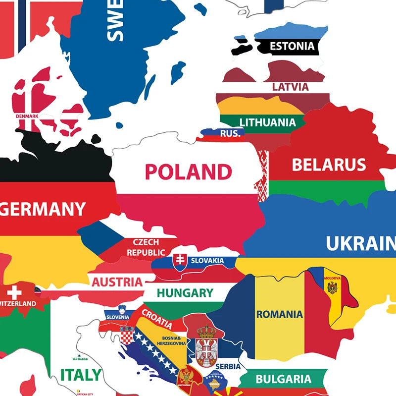 Carte d'Europe drapeaux - Décorative et éducative