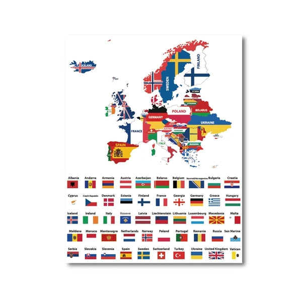 Carte d'Europe drapeaux - Décorative et éducative