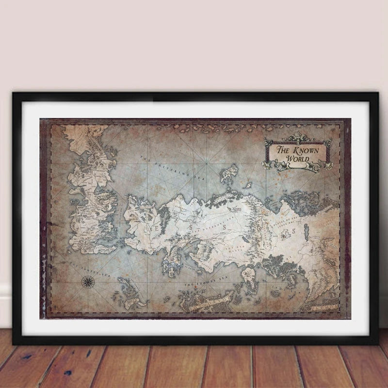 Carte du Monde Connu – Carte Murale Game of Thrones Vintage