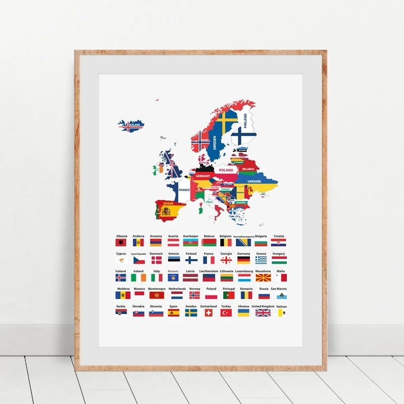 Carte d'Europe drapeaux - Décorative et éducative