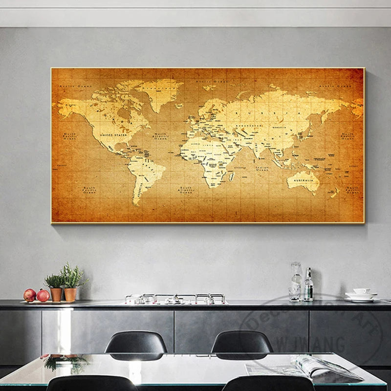 Carte du monde moderne - Nuances de jaune