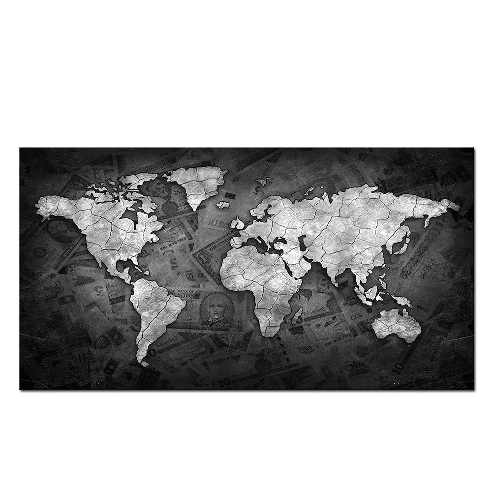 Carte du monde moderne - Nuances de gris dollars