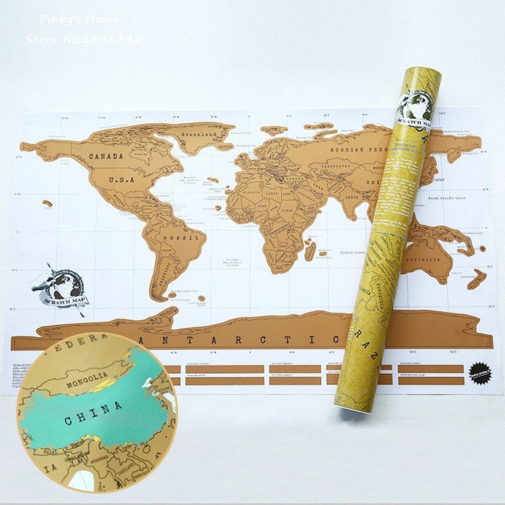 Carte du monde dorée, à gratter