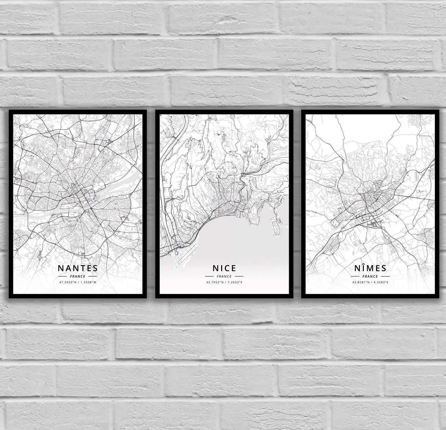 Poster Carte de Saint-Etienne Noir et Blanc - Décoration Murale