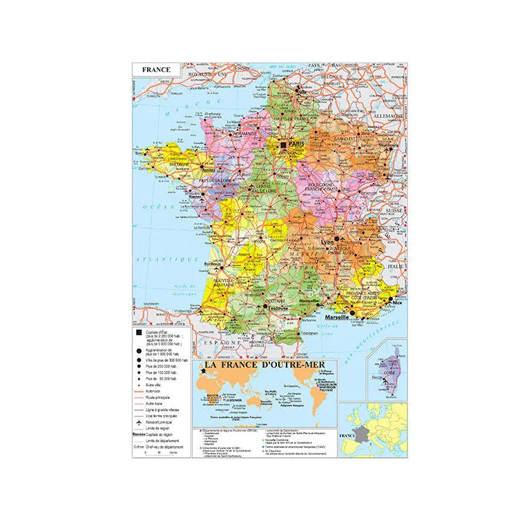 Carte des Transports de France – Affiche Murale Grand Format 100x150 cm