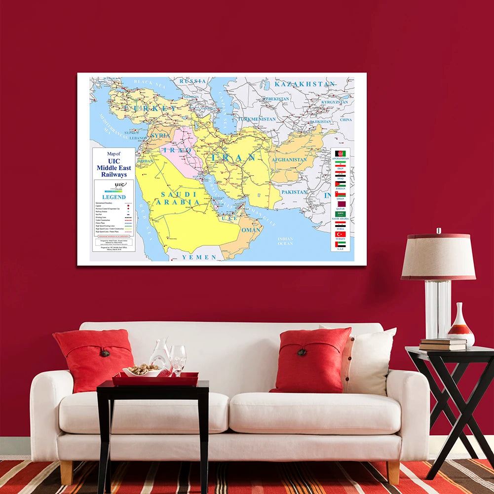 Carte du Moyen-Orient – Réseau Ferroviaire | Format Géant 150×100 cm