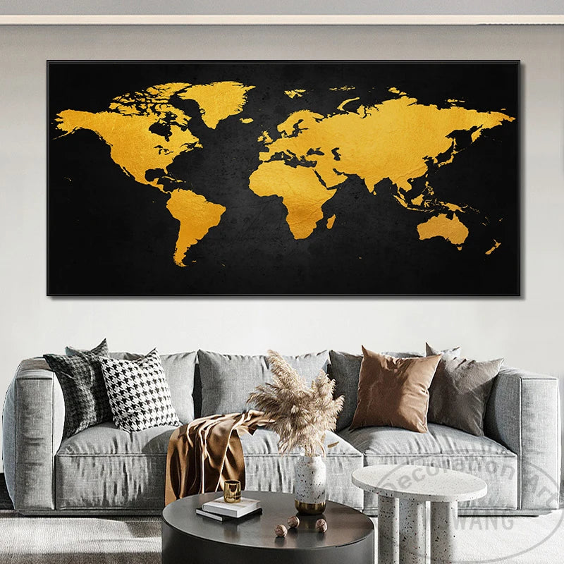Carte du monde moderne - Noir et or