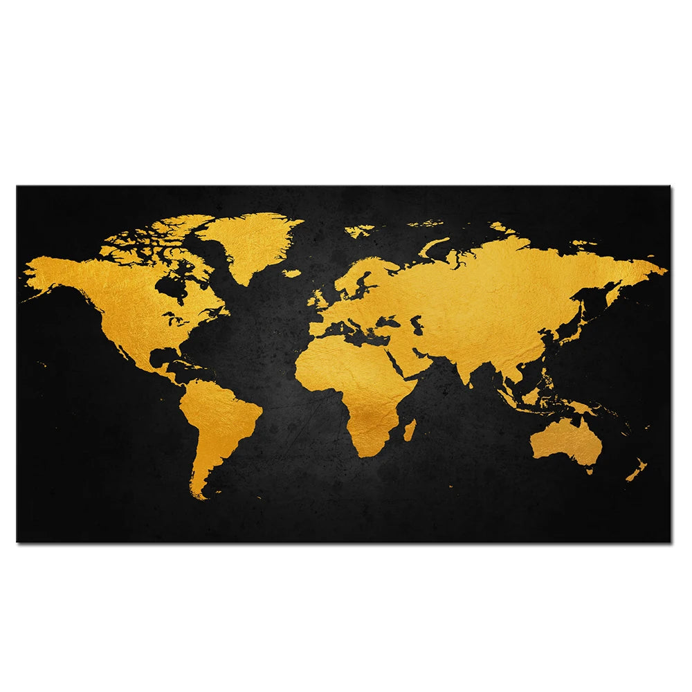 Carte du monde moderne - Noir et or