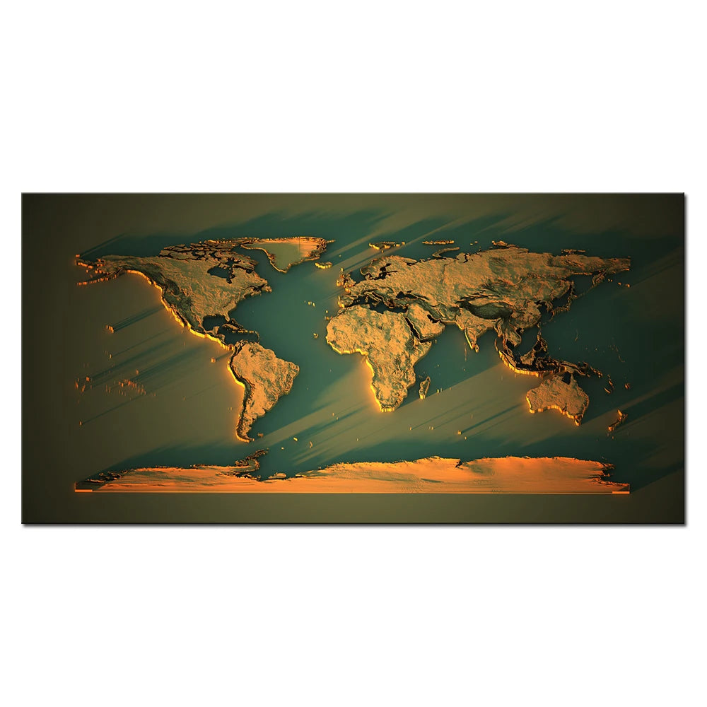 Carte du monde moderne - Vert et ocre