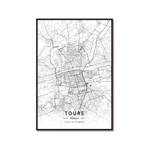 Poster Carte de Tours Noir et Blanc - Décoration Murale