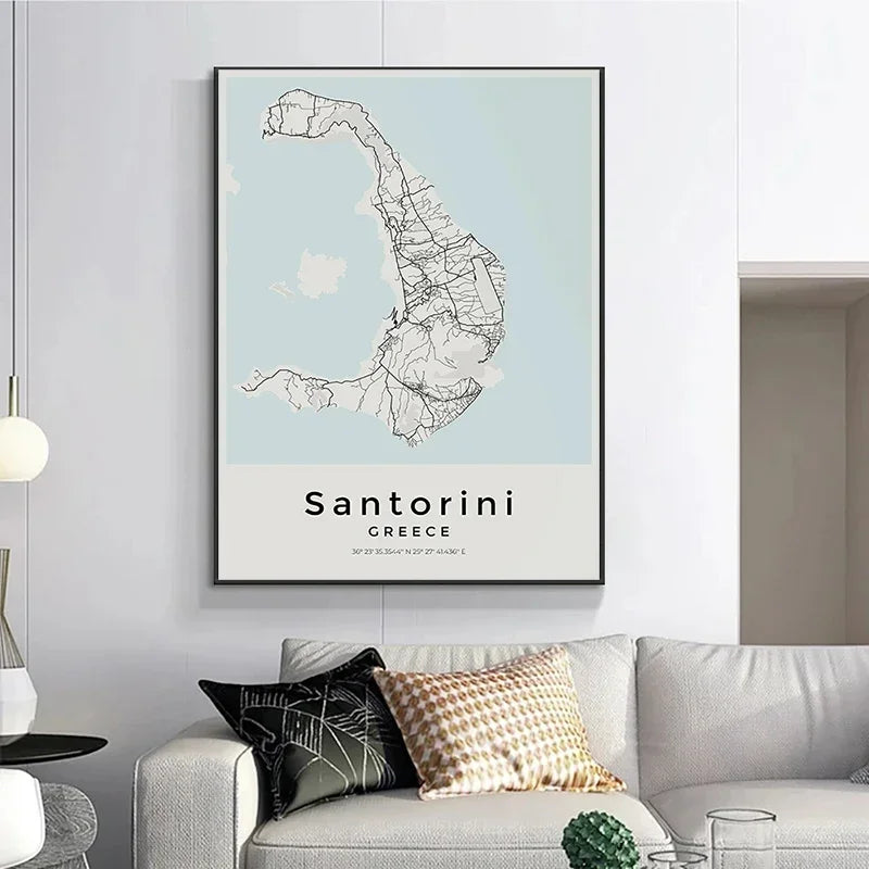 Carte de Santorin – Affiche Murale vintage