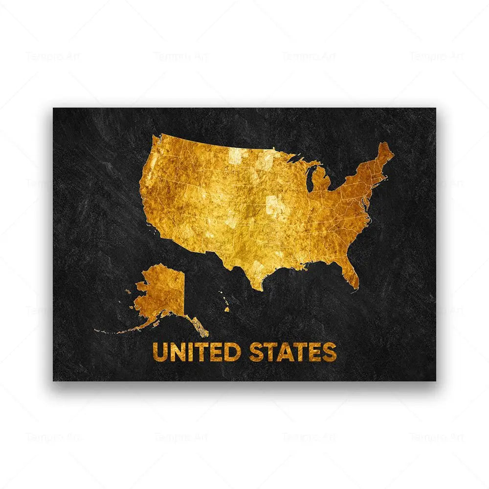 Tableau Carte en Noir et Or - Etats-Unis